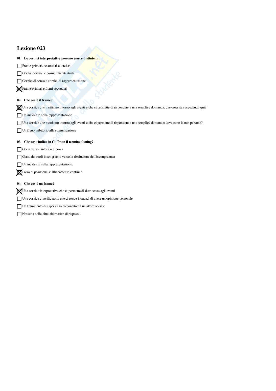 Paniere Sociologia della comunicazione e dell'informazione - Risposte multiple - aggiornato (2026) Pag. 26