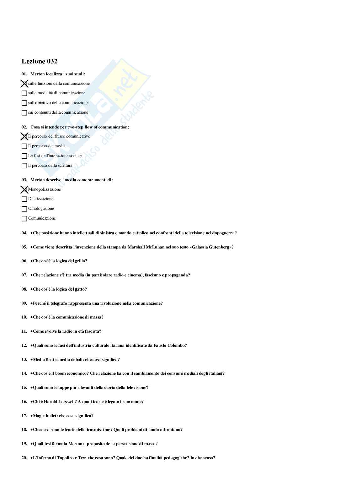 Paniere Sociologia della comunicazione e dell'informazione - Risposte multiple - aggiornato (2026) Pag. 36