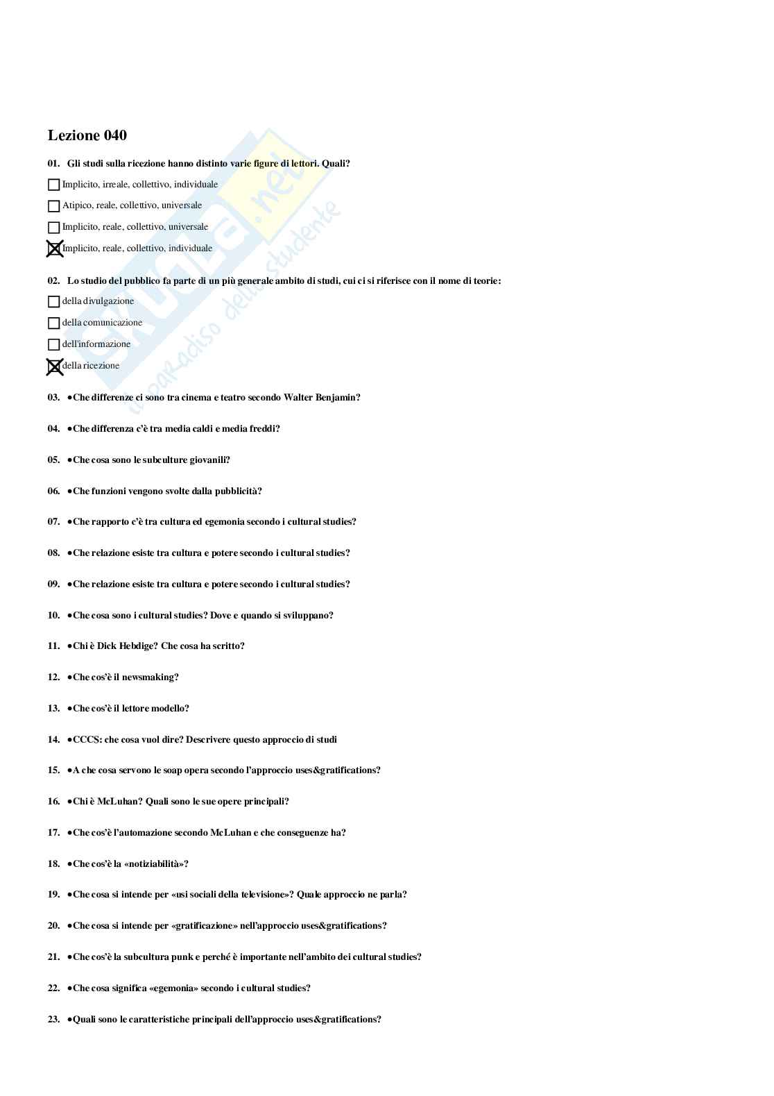 Paniere Sociologia della comunicazione e dell'informazione - Risposte multiple - aggiornato (2026) Pag. 46