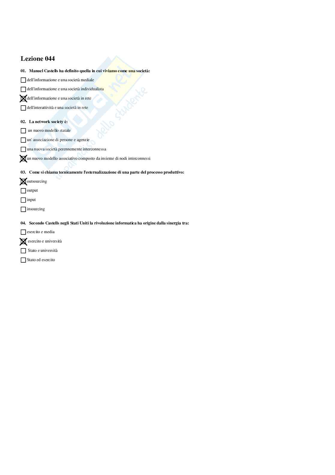 Paniere Sociologia della comunicazione e dell'informazione - Risposte multiple - aggiornato (2026) Pag. 51