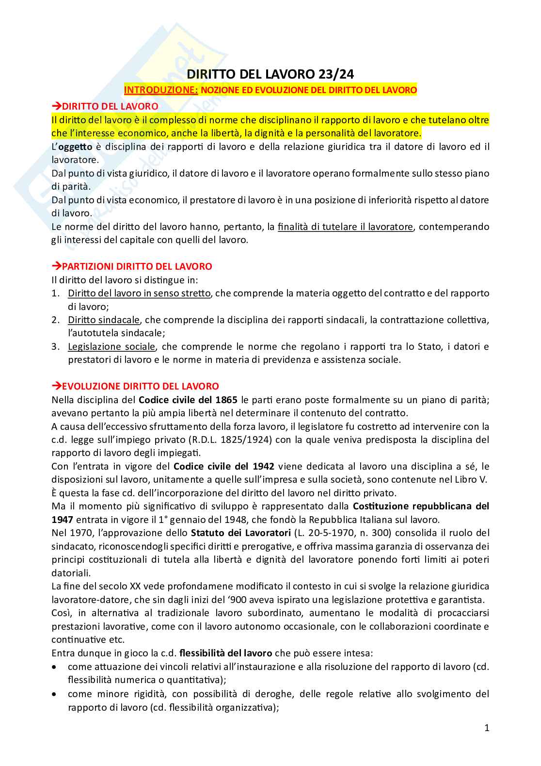 Riassunto esame Diritto del lavoro, Prof. Ballistreri Maurizio, libro consigliato Compendio di diritto del lavoro , Riva Pag. 1