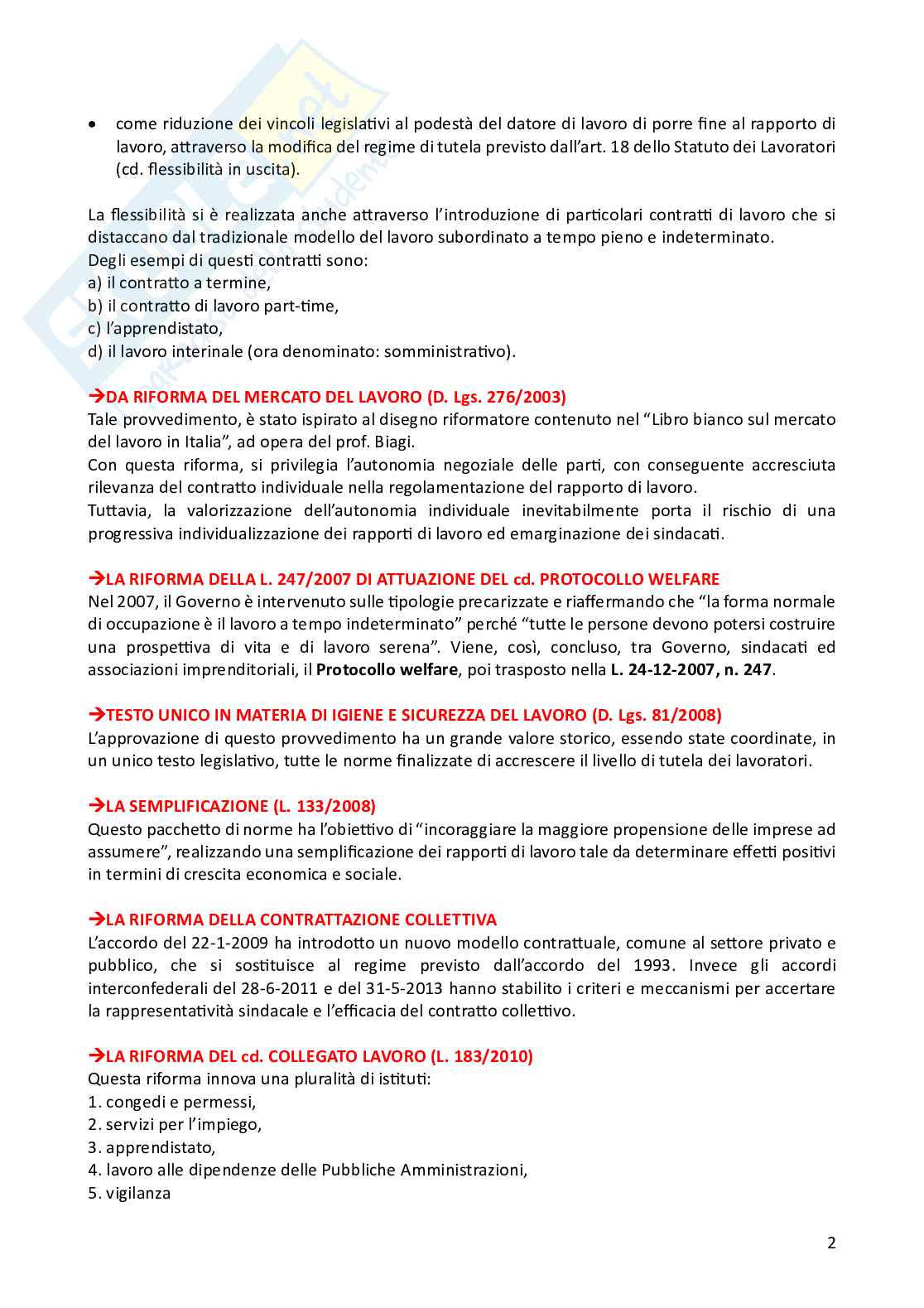 Riassunto esame Diritto del lavoro, Prof. Ballistreri Maurizio, libro consigliato Compendio di diritto del lavoro , Riva Pag. 2