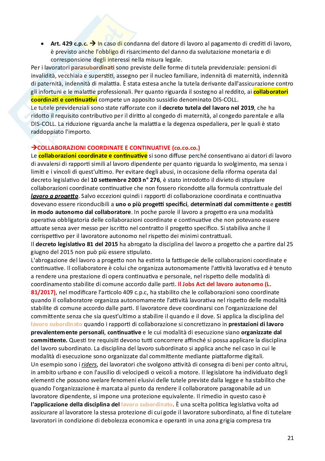 Riassunto esame Diritto del lavoro, Prof. Ballistreri Maurizio, libro consigliato Compendio di diritto del lavoro , Riva Pag. 21