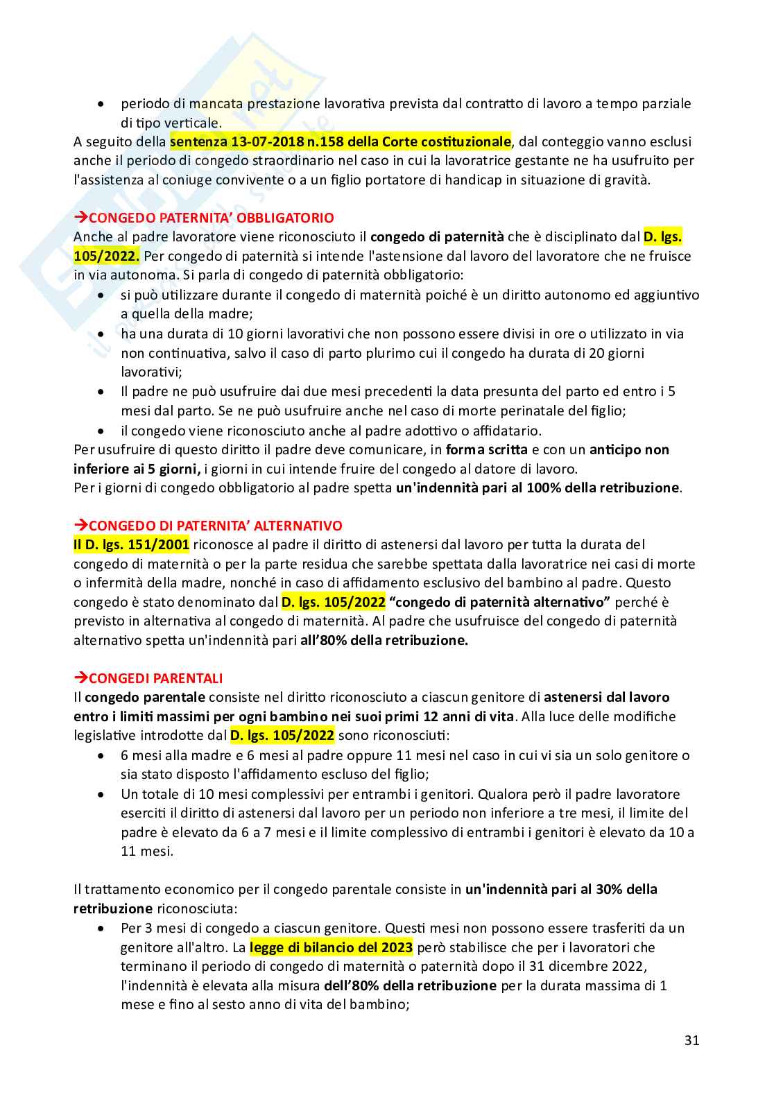 Riassunto esame Diritto del lavoro, Prof. Ballistreri Maurizio, libro consigliato Compendio di diritto del lavoro , Riva Pag. 31