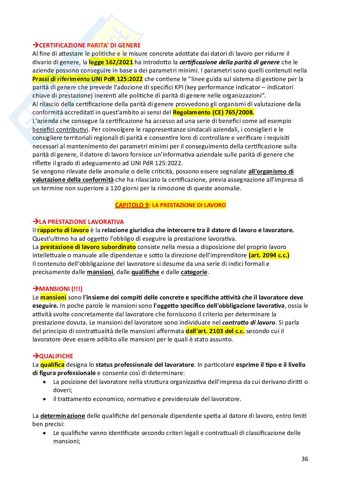 Riassunto esame Diritto del lavoro, Prof. Ballistreri Maurizio, libro consigliato Compendio di diritto del lavoro , Riva Pag. 36