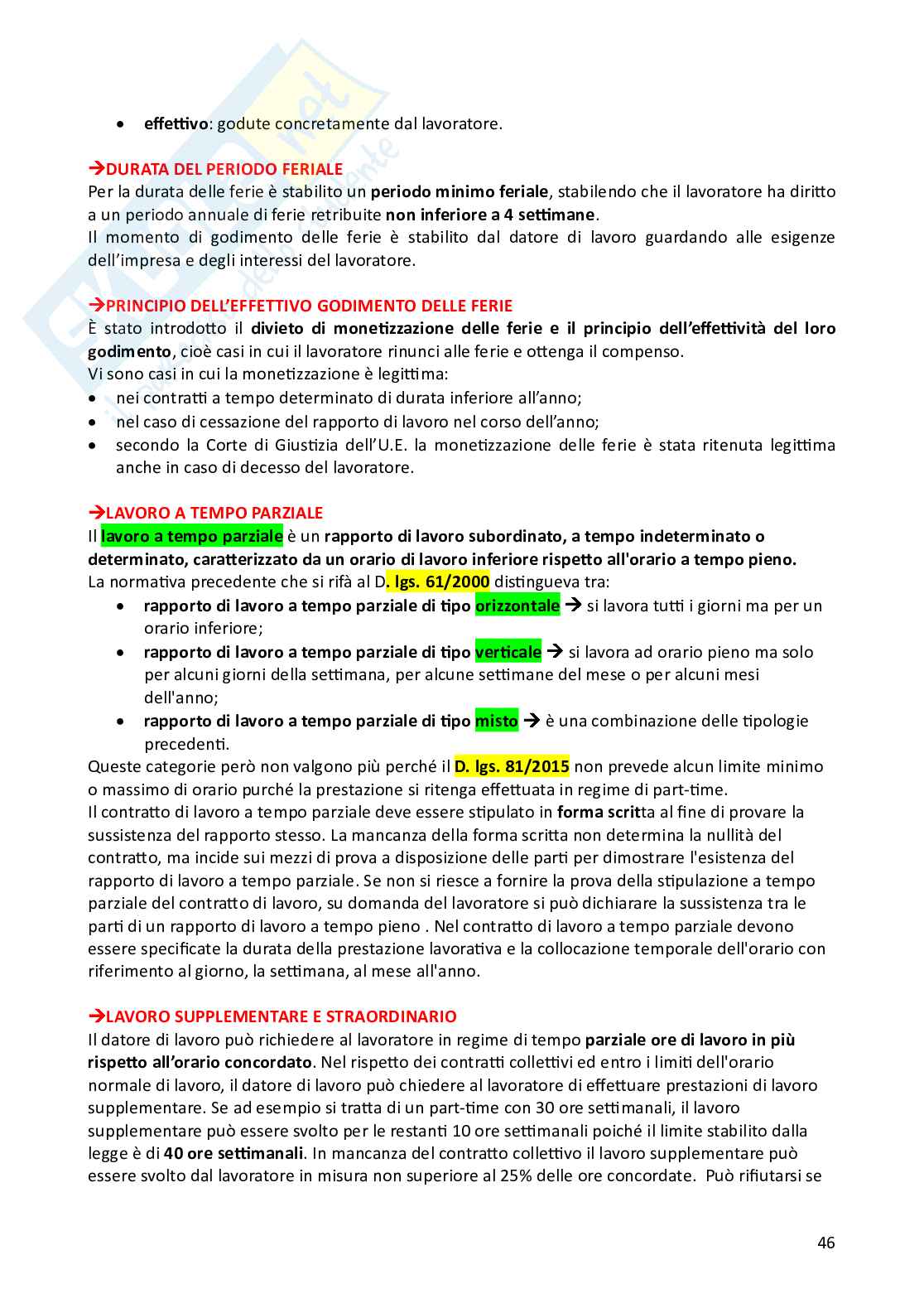 Riassunto esame Diritto del lavoro, Prof. Ballistreri Maurizio, libro consigliato Compendio di diritto del lavoro , Riva Pag. 46