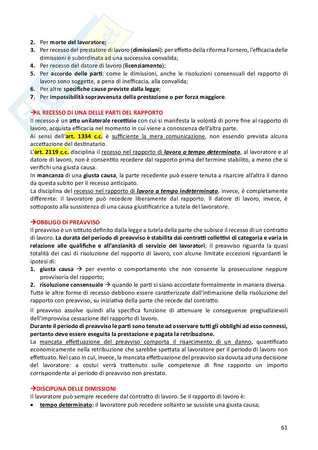 Riassunto esame Diritto del lavoro, Prof. Ballistreri Maurizio, libro consigliato Compendio di diritto del lavoro , Riva Pag. 61