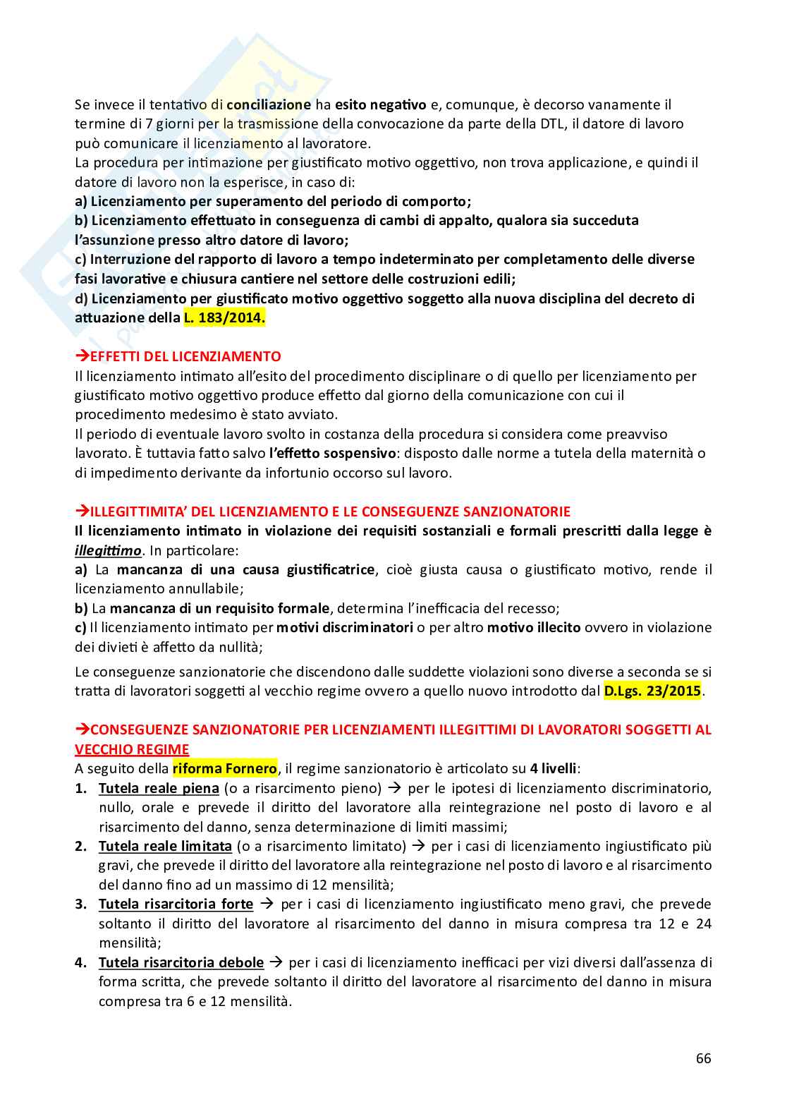 Riassunto esame Diritto del lavoro, Prof. Ballistreri Maurizio, libro consigliato Compendio di diritto del lavoro , Riva Pag. 66