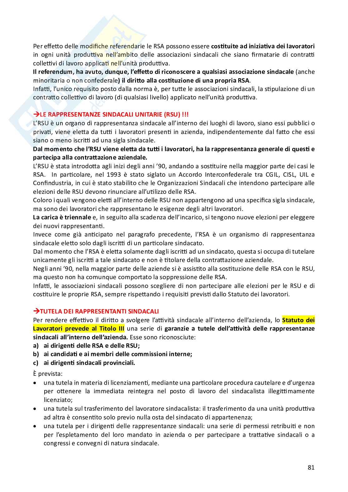Riassunto esame Diritto del lavoro, Prof. Ballistreri Maurizio, libro consigliato Compendio di diritto del lavoro , Riva Pag. 81