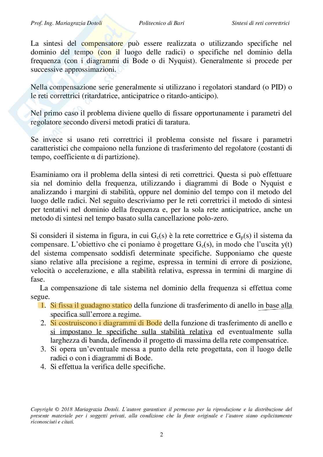 Appunti di Fondamenti di automatica sulle reti correttrici Pag. 2