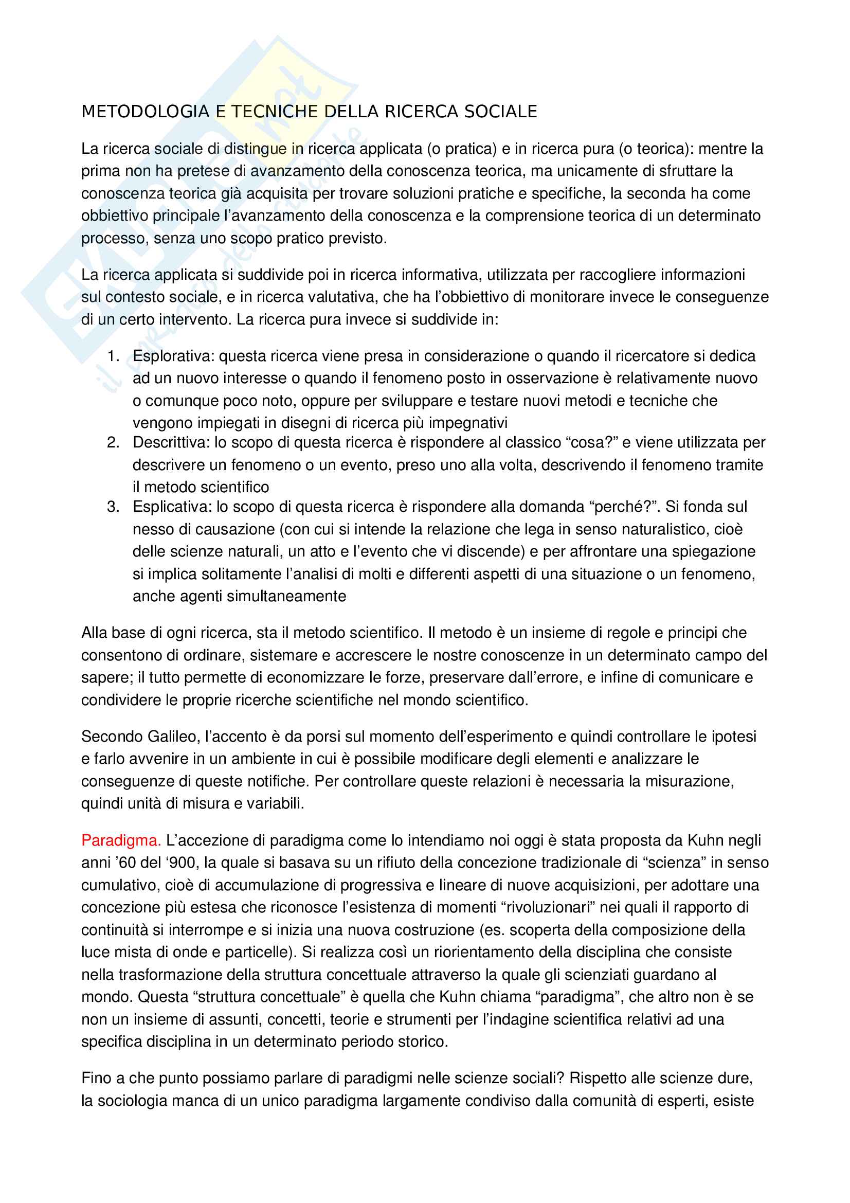 Metodologia e tecniche della ricerca sociale Pag. 1