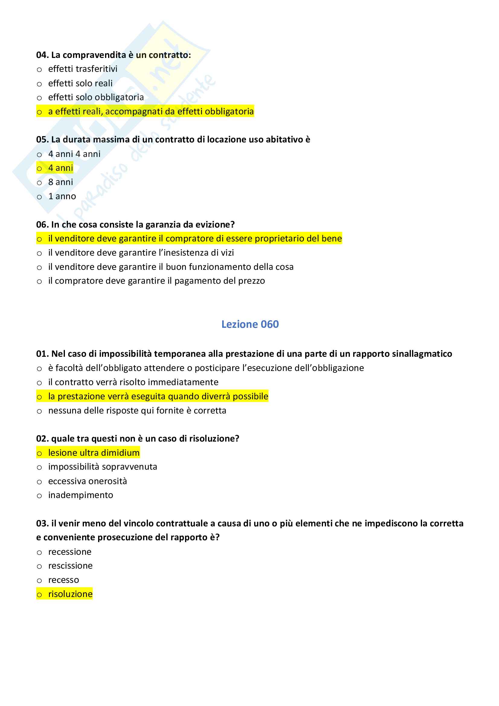 Paniere compilato con risposte chiuse di diritto privato Pag. 41