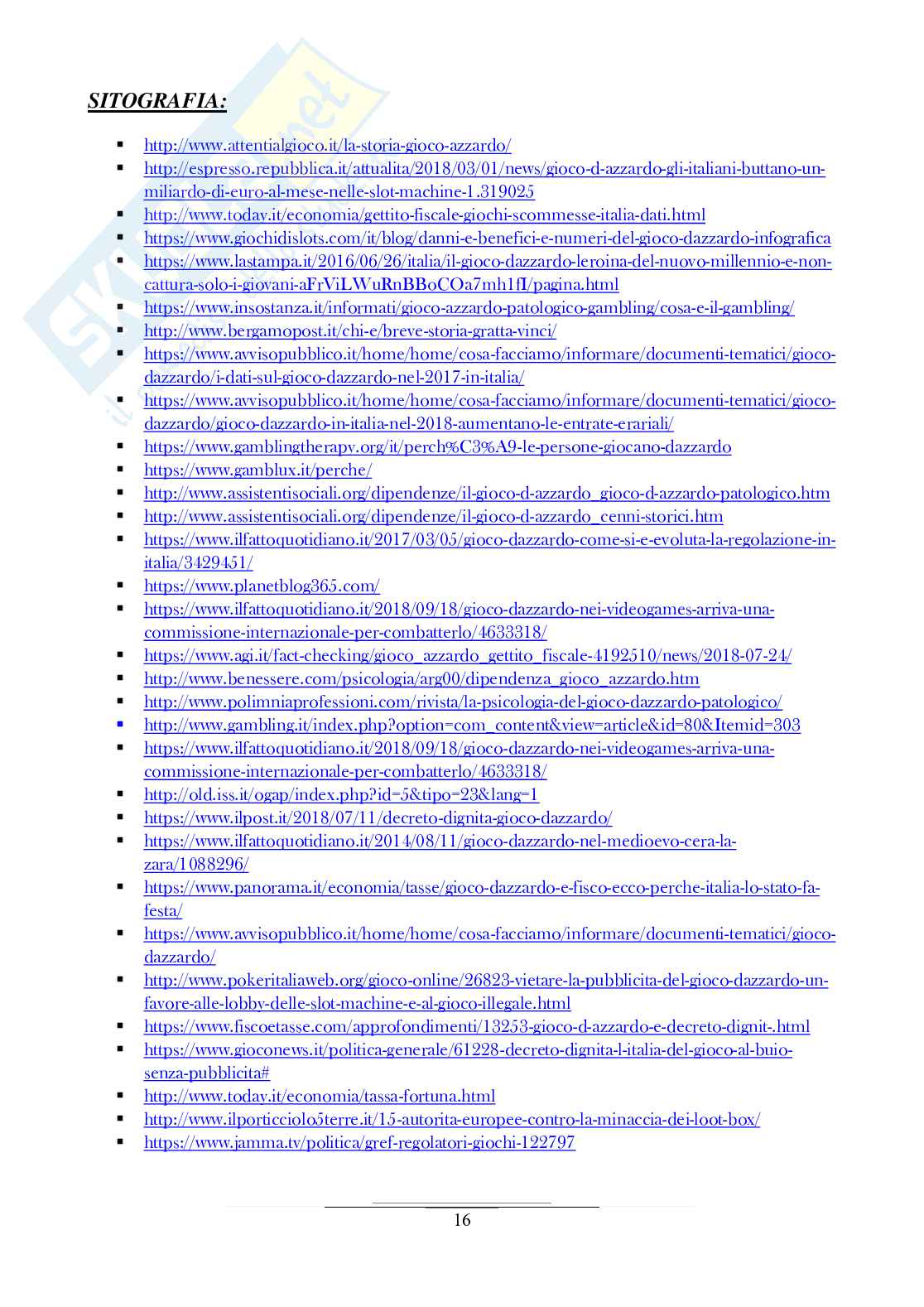 Breve analisi del gioco d’azzardo in Italia Pag. 16