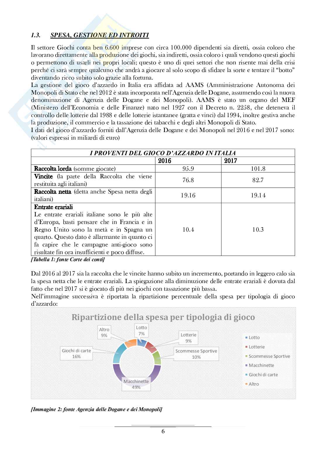 Breve analisi del gioco d’azzardo in Italia Pag. 6