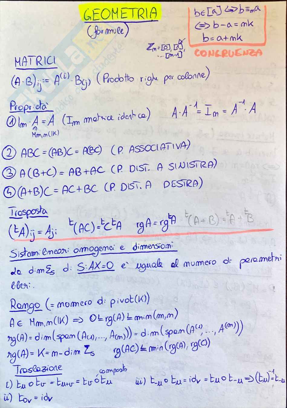Formulario + teoremi (completo) di geometria Pag. 1
