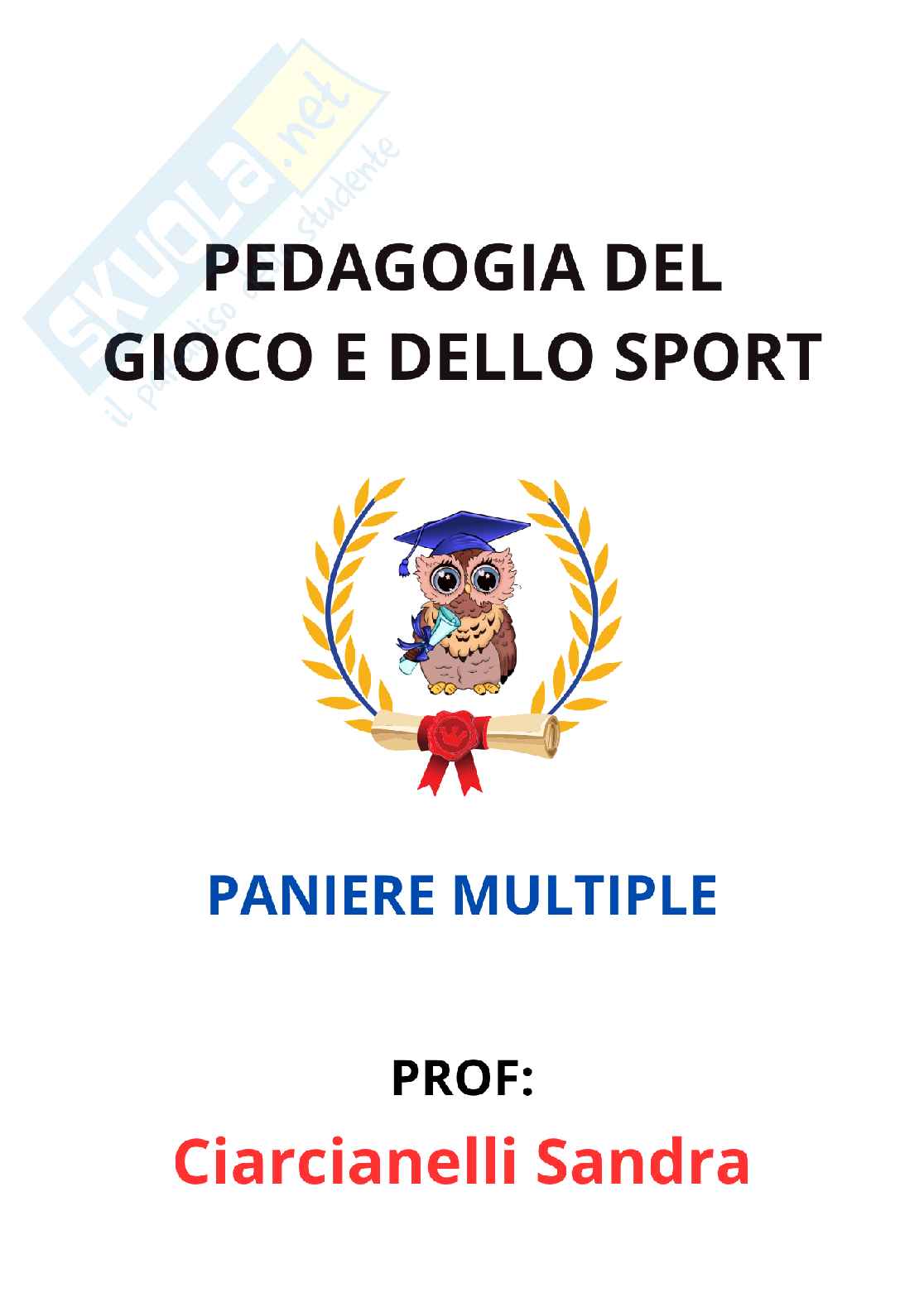 Paniere Pedagogia del gioco e dello sport (2026) - Risposte multiple corrette Pag. 1