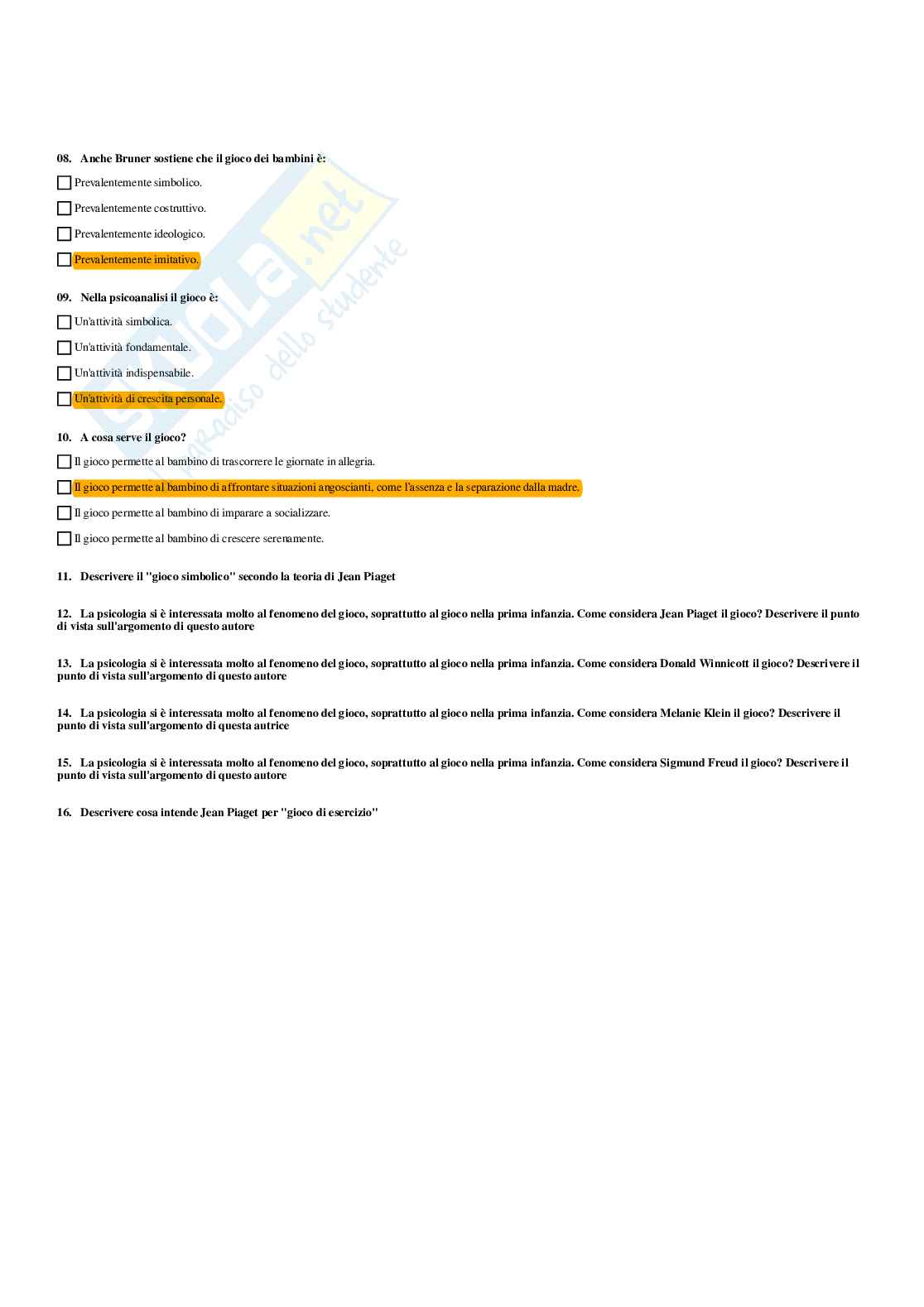 Paniere Pedagogia del gioco e dello sport (2026) - Risposte multiple corrette Pag. 11