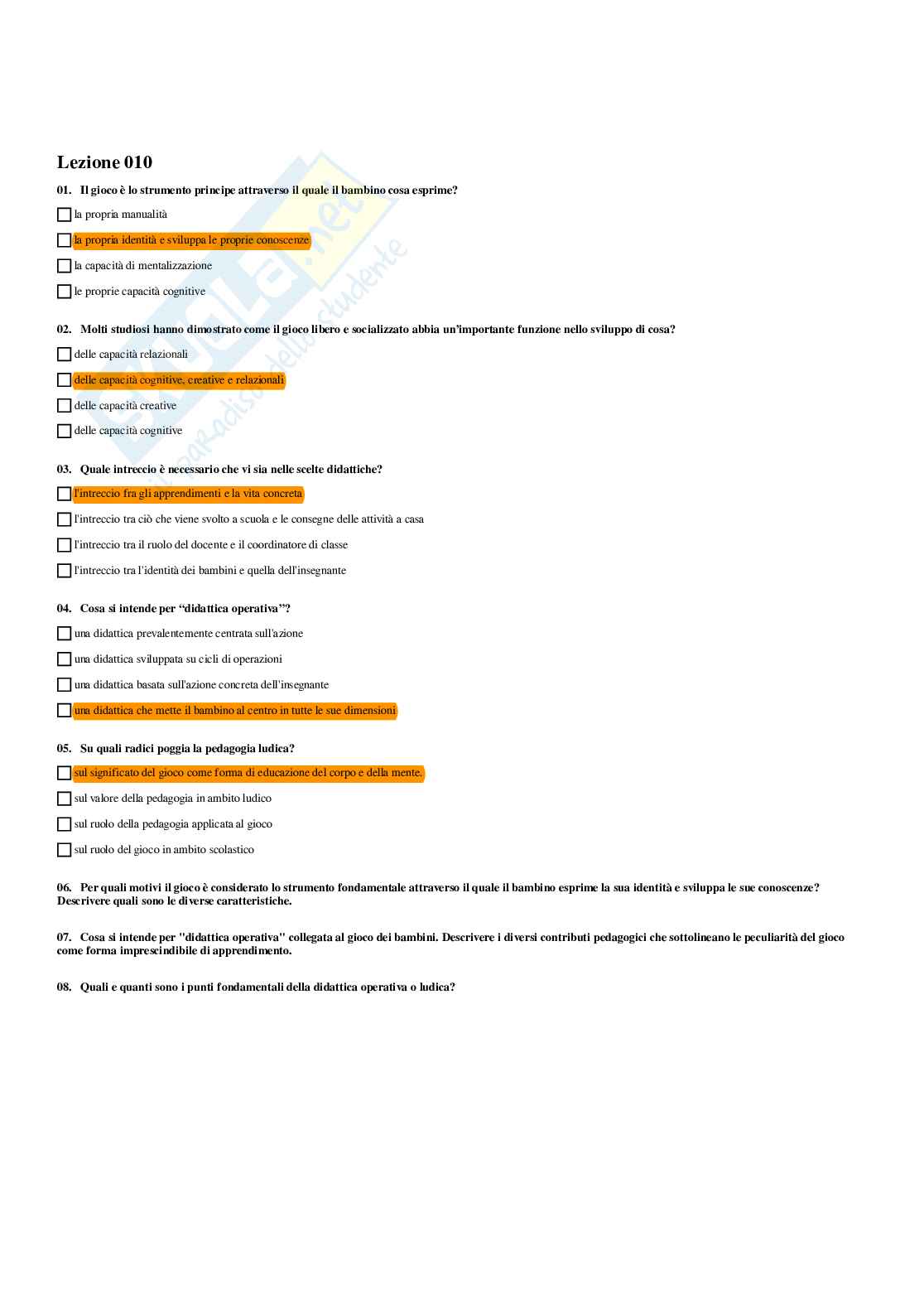 Paniere Pedagogia del gioco e dello sport (2026) - Risposte multiple corrette Pag. 16
