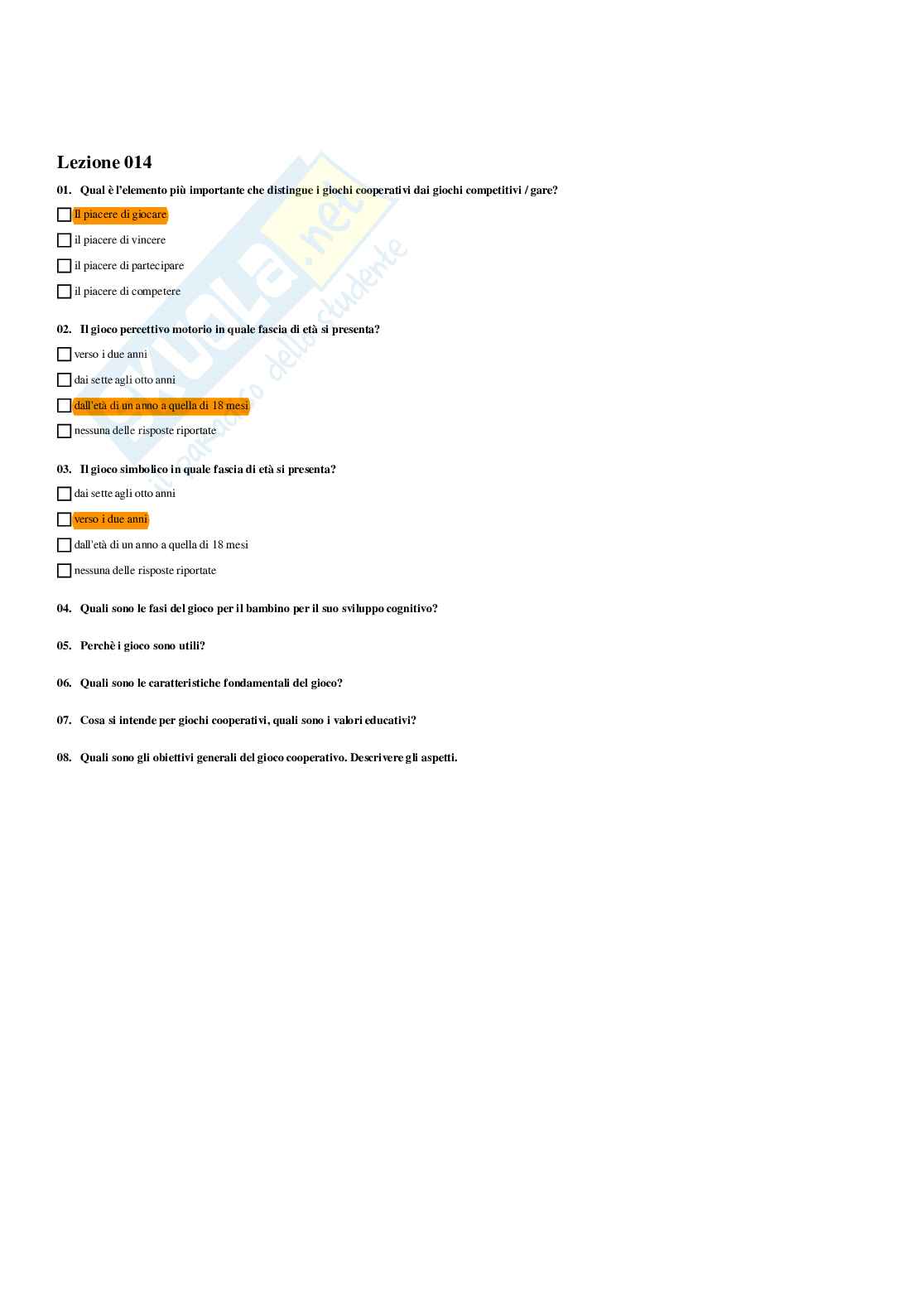 Paniere Pedagogia del gioco e dello sport (2026) - Risposte multiple corrette Pag. 21