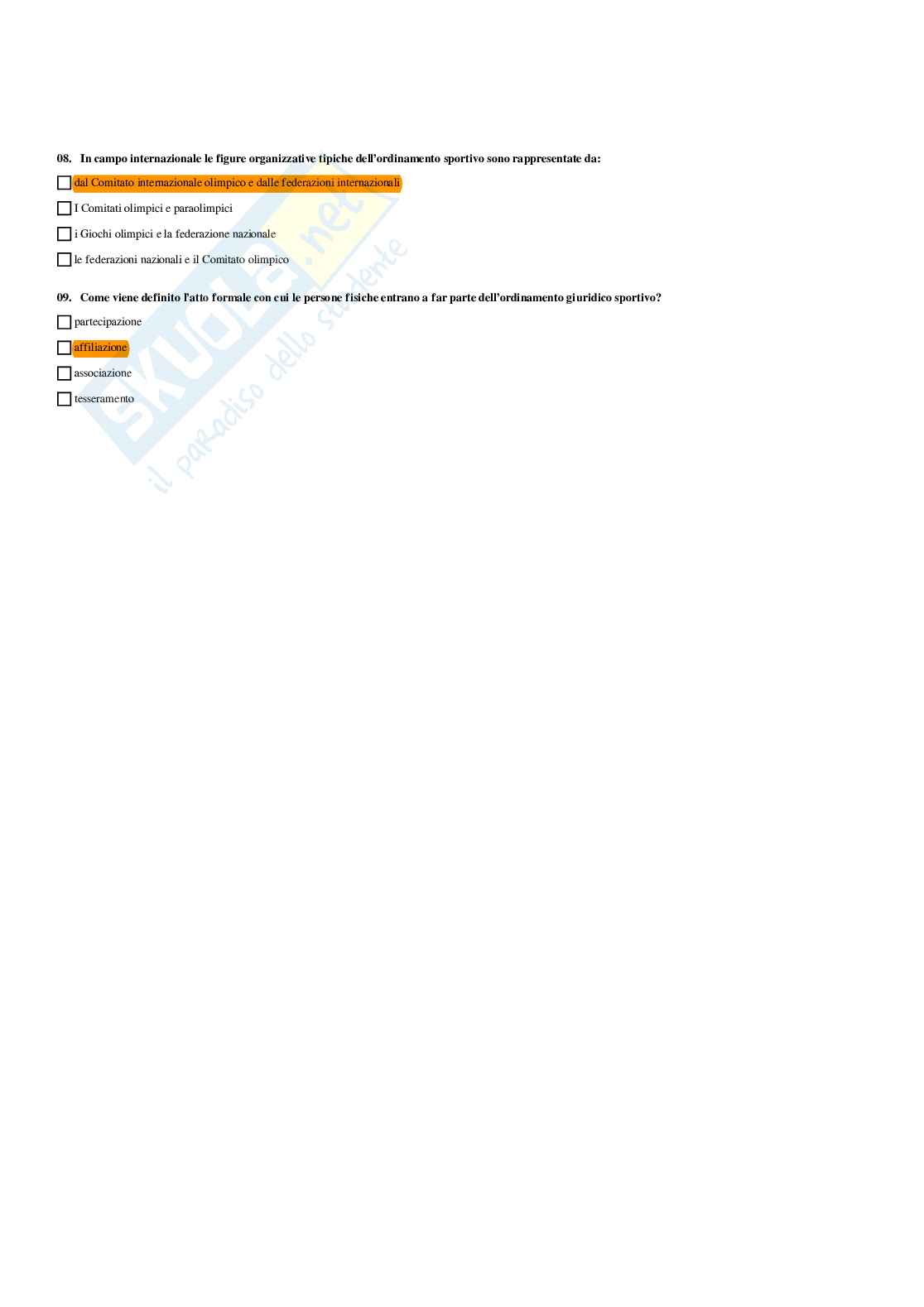 Paniere Pedagogia del gioco e dello sport (2026) - Risposte multiple corrette Pag. 31