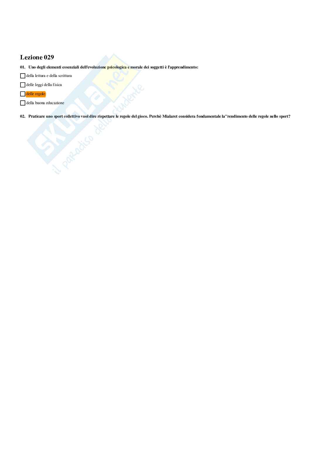 Paniere Pedagogia del gioco e dello sport (2026) - Risposte multiple corrette Pag. 36