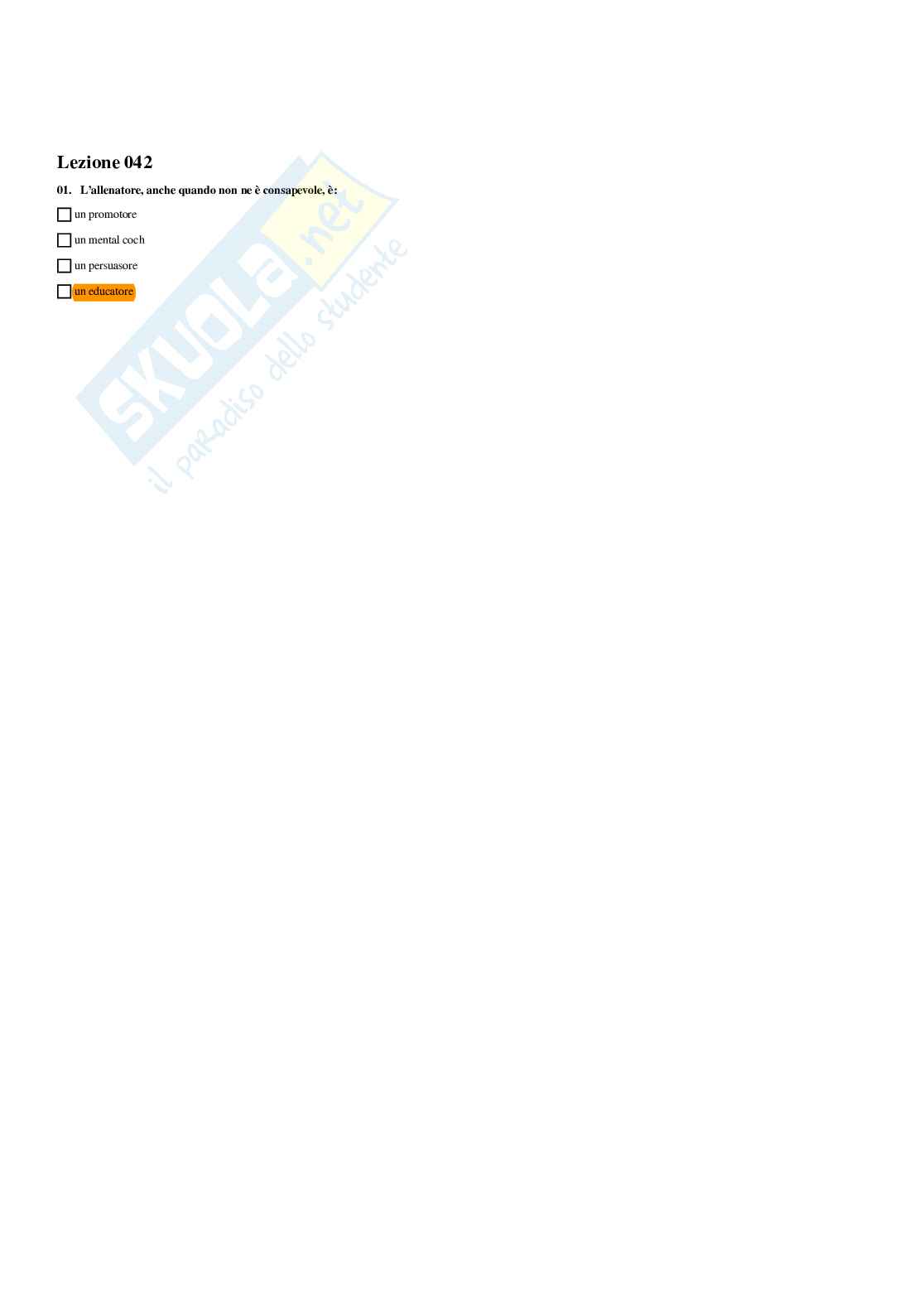 Paniere Pedagogia del gioco e dello sport (2026) - Risposte multiple corrette Pag. 46