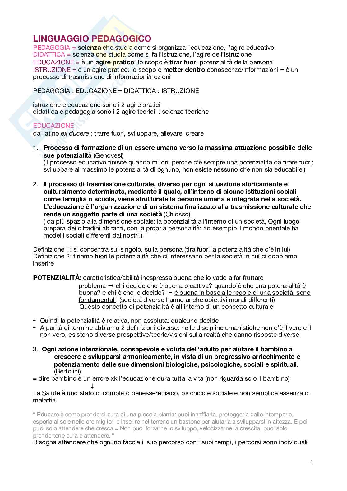 Appunti per l'esame di Pedagogia generale  Pag. 1