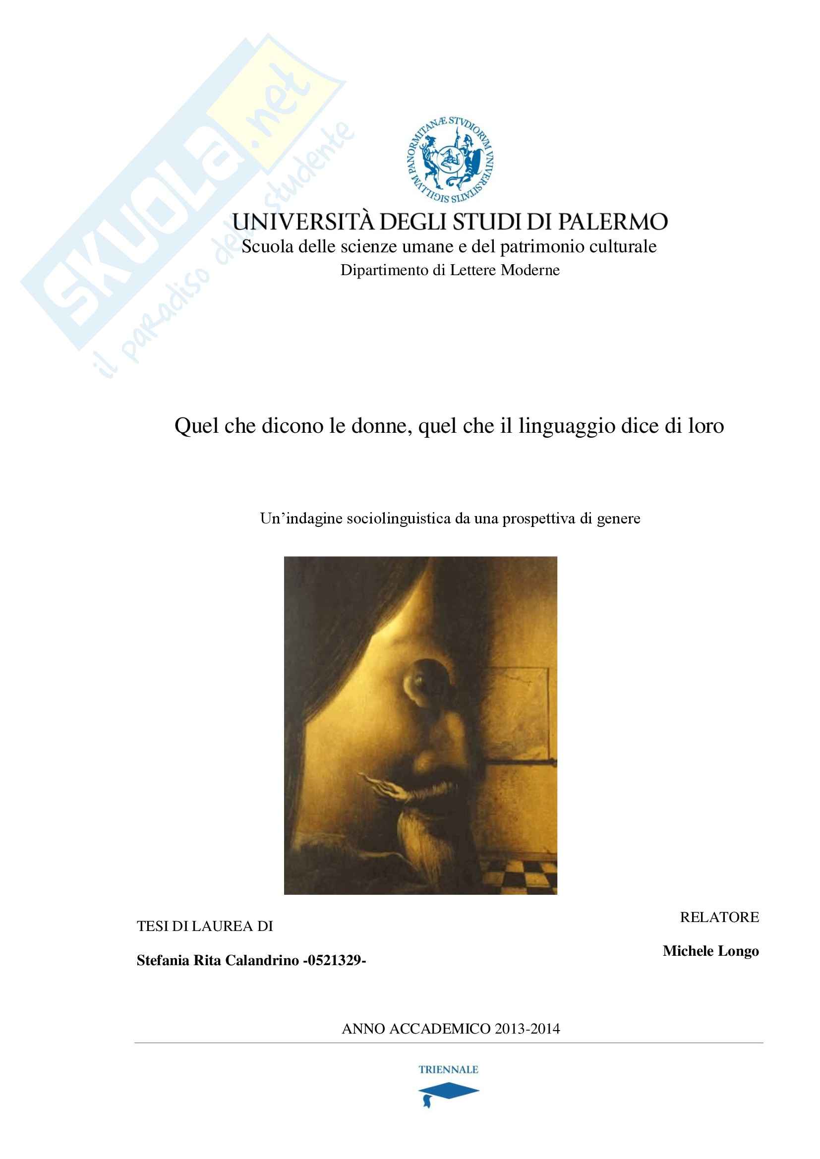 Quel che dicono le donne quel che il linguaggio dice di loro, Linguistica generale Pag. 1