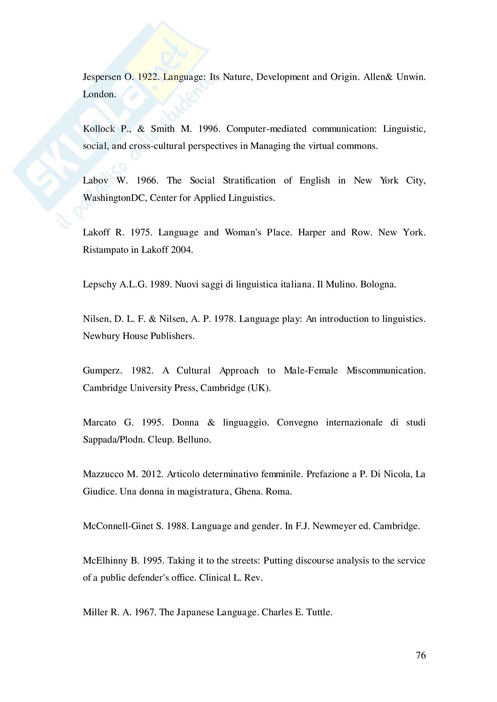 Quel che dicono le donne quel che il linguaggio dice di loro, Linguistica generale Pag. 76
