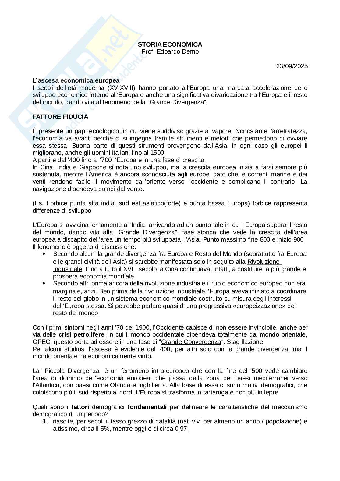 Appunti Storia economica Pag. 1