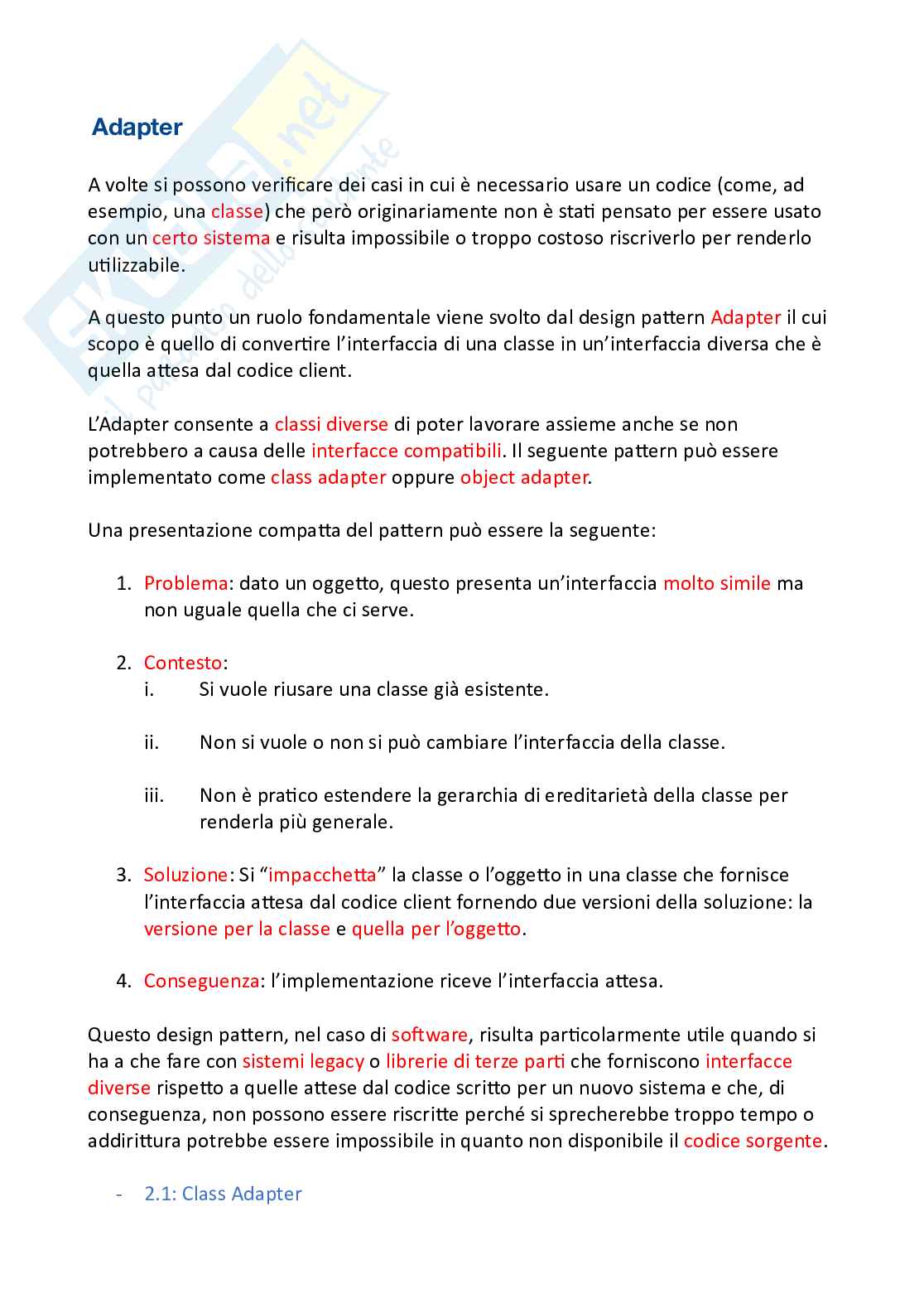 Appunti riassuntivi Programmazione (parte 6, adapter e observer) Pag. 1