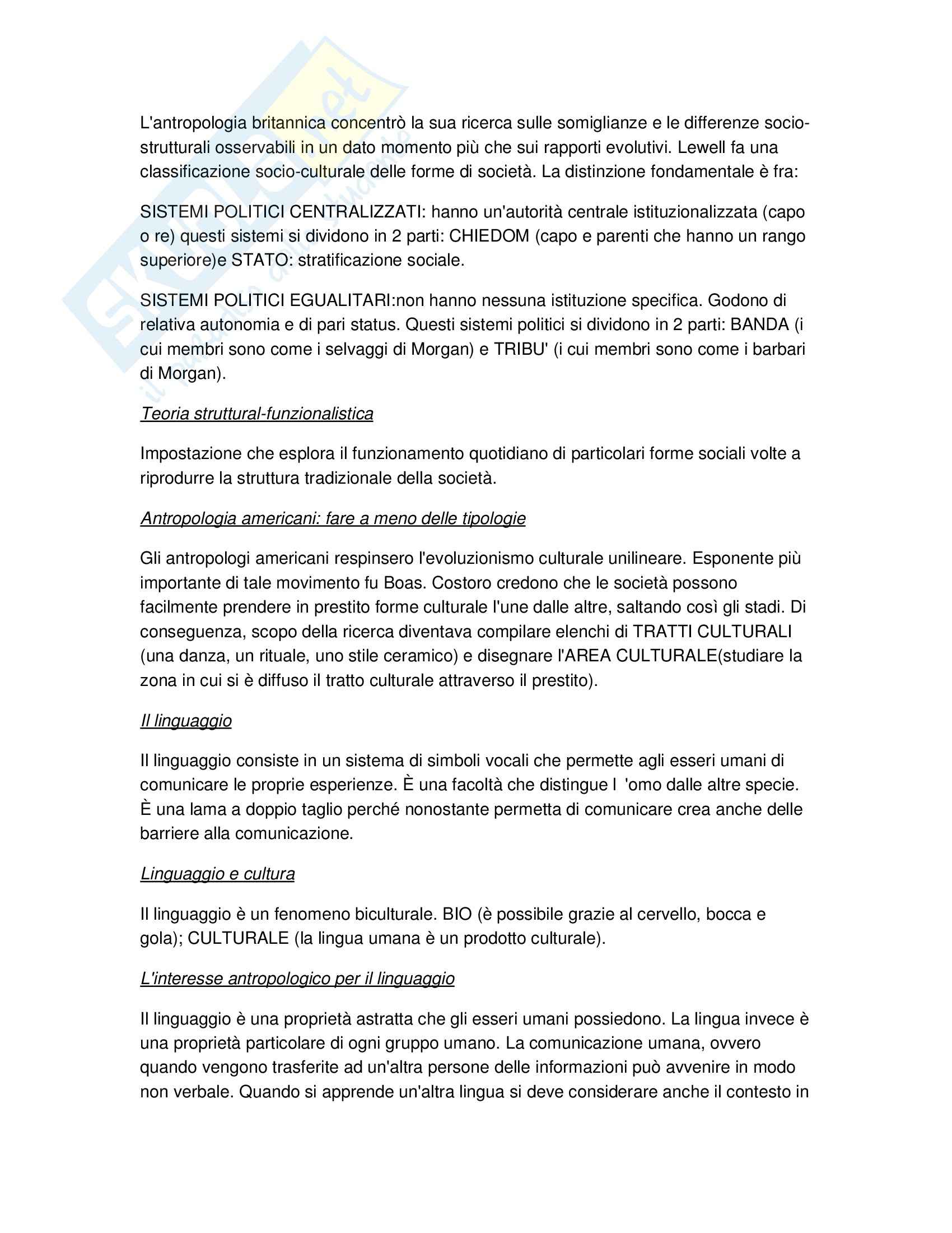 Riassunto esame Antropologia culturale, prof. Bonifacio, libro consigliato Antropologia culturale Schultz, Lavenda Pag. 6
