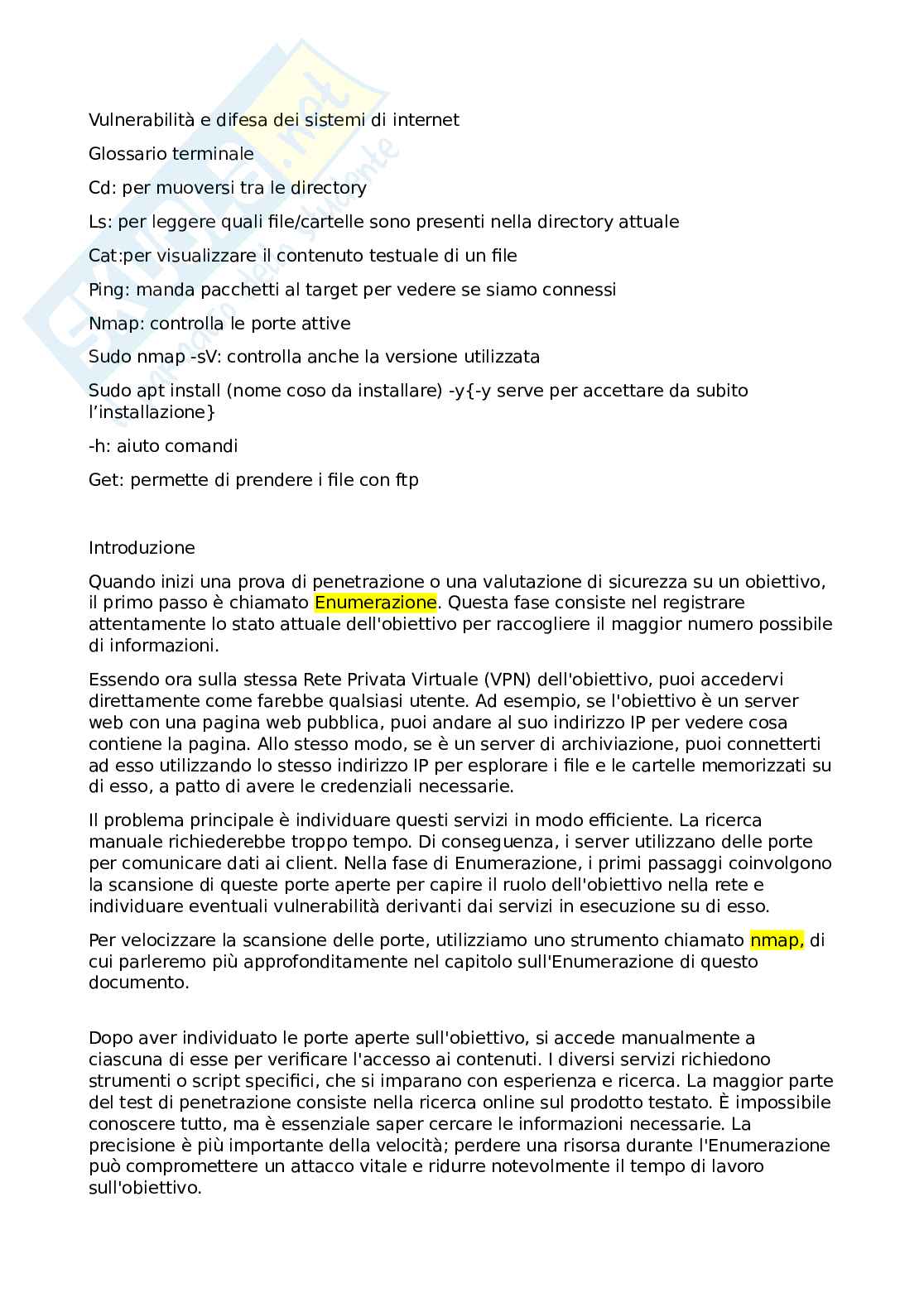 Appunti di Vulnerabilità e difesa dei sistemi di internet Pag. 1