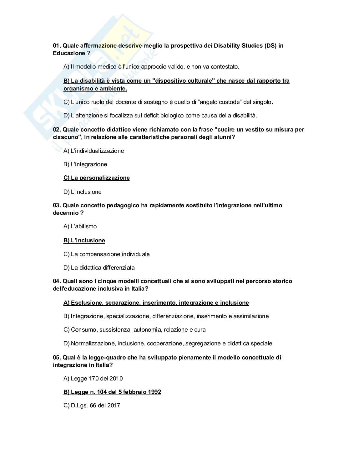Quiz risolti Pedagogia dell'intervento educativo speciale Pag. 11