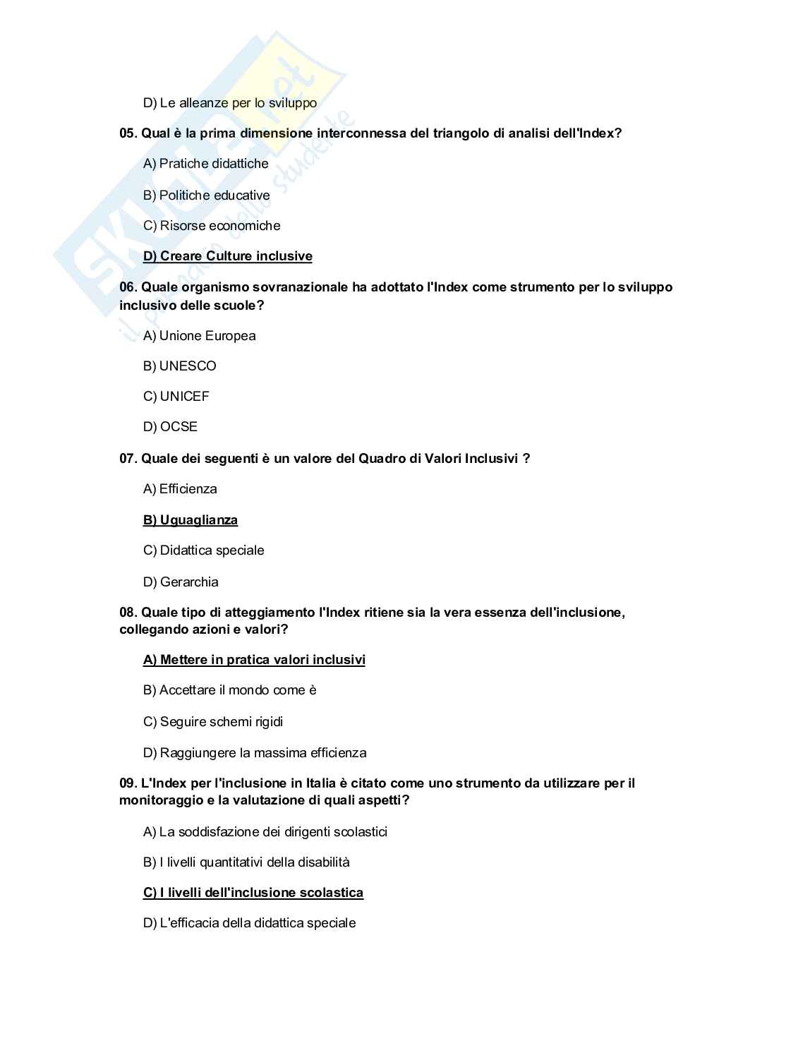 Quiz risolti Pedagogia dell'intervento educativo speciale Pag. 16