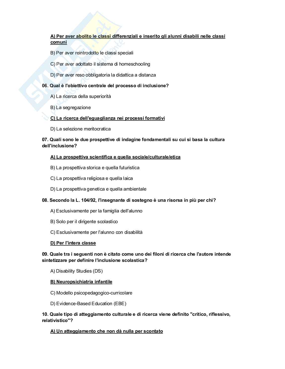 Quiz risolti Pedagogia dell'intervento educativo speciale Pag. 2