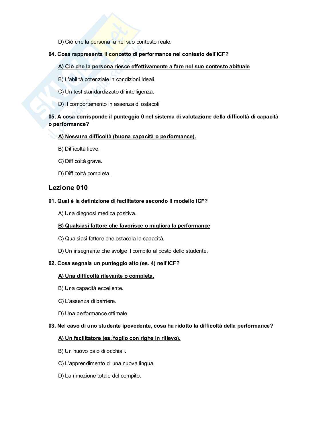 Quiz risolti Pedagogia dell'intervento educativo speciale Pag. 21