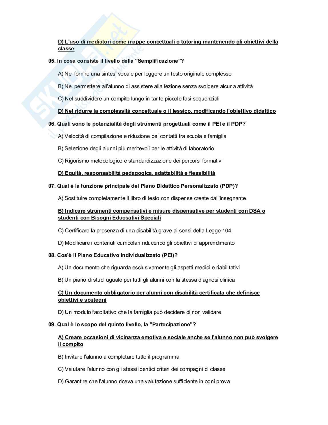 Quiz risolti Pedagogia dell'intervento educativo speciale Pag. 26