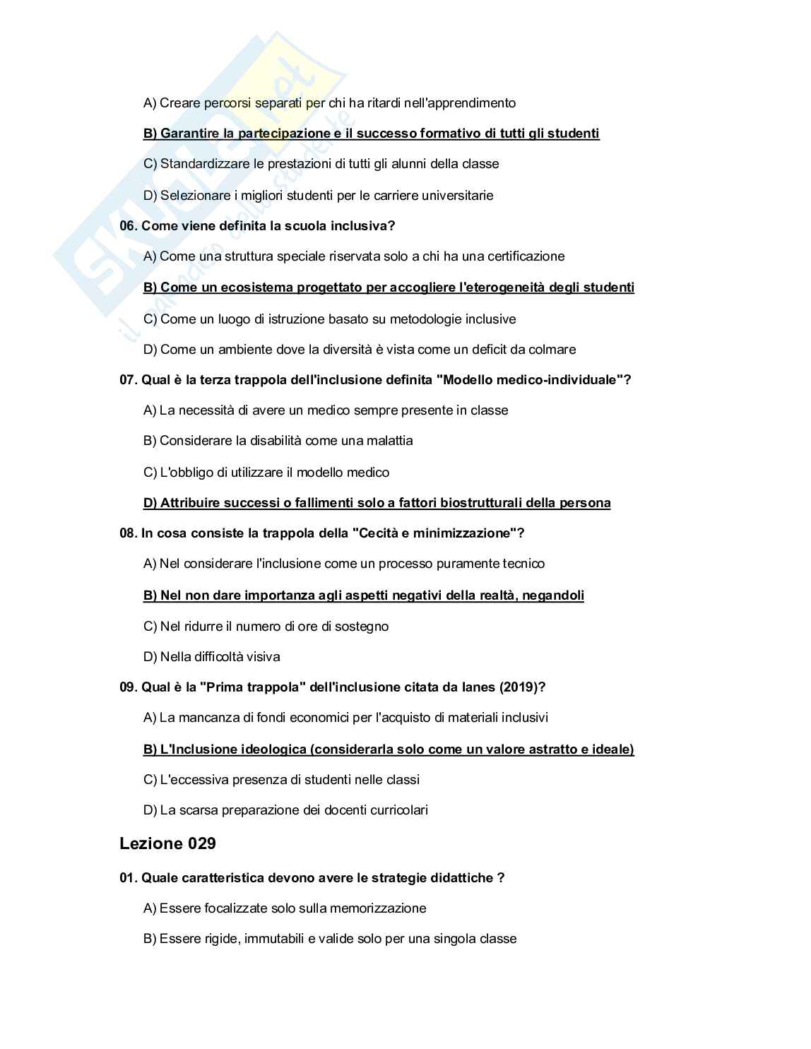 Quiz risolti Pedagogia dell'intervento educativo speciale Pag. 31