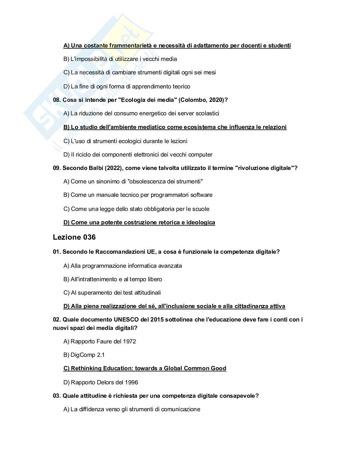 Quiz risolti Pedagogia dell'intervento educativo speciale Pag. 36