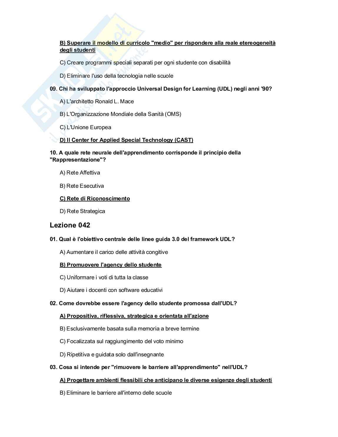 Quiz risolti Pedagogia dell'intervento educativo speciale Pag. 41