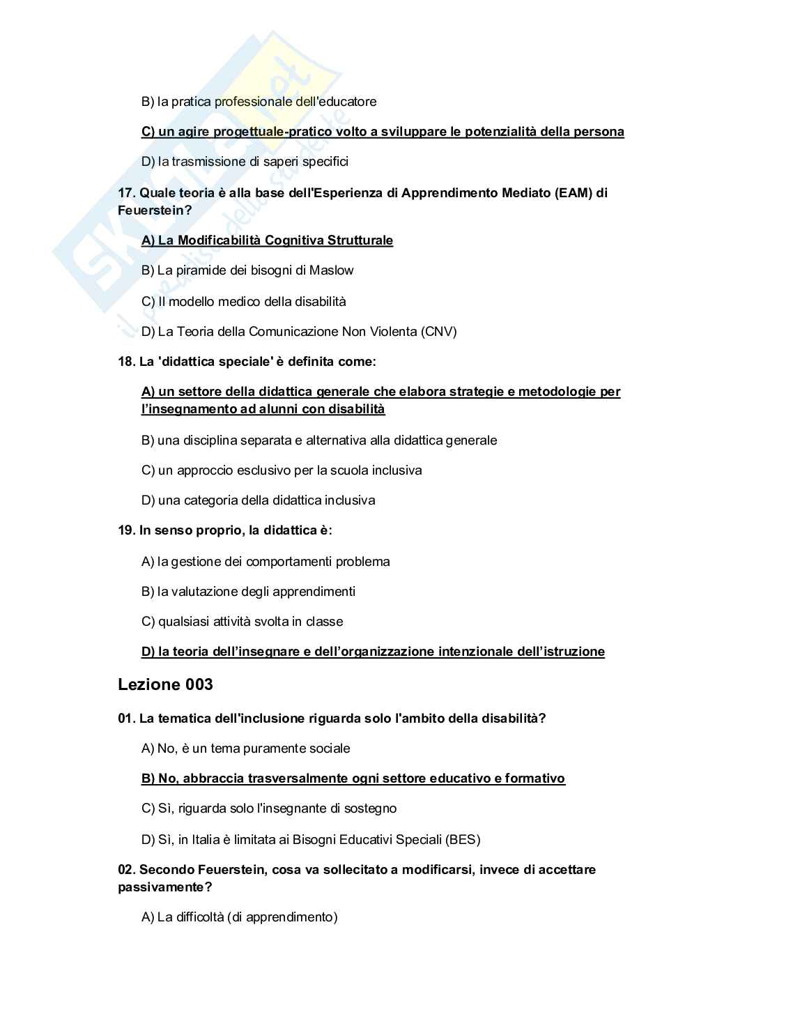 Quiz risolti Pedagogia dell'intervento educativo speciale Pag. 6