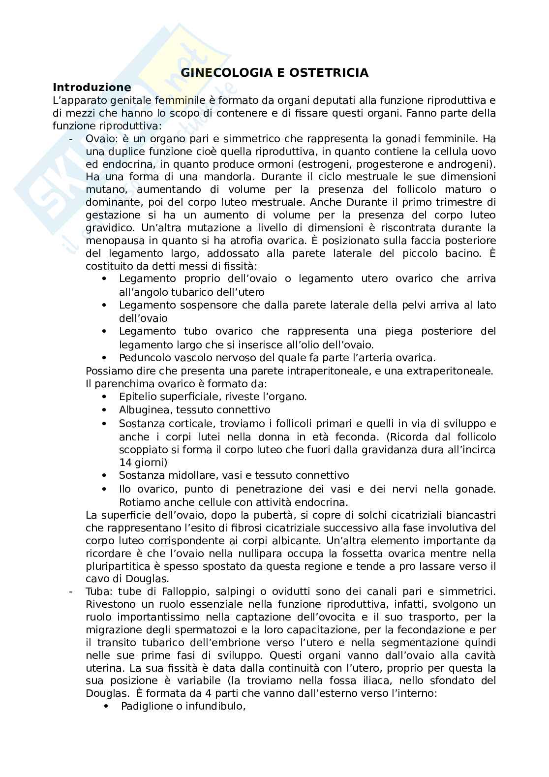 Riassunto esame ginecologia e ostetricia Pag. 1