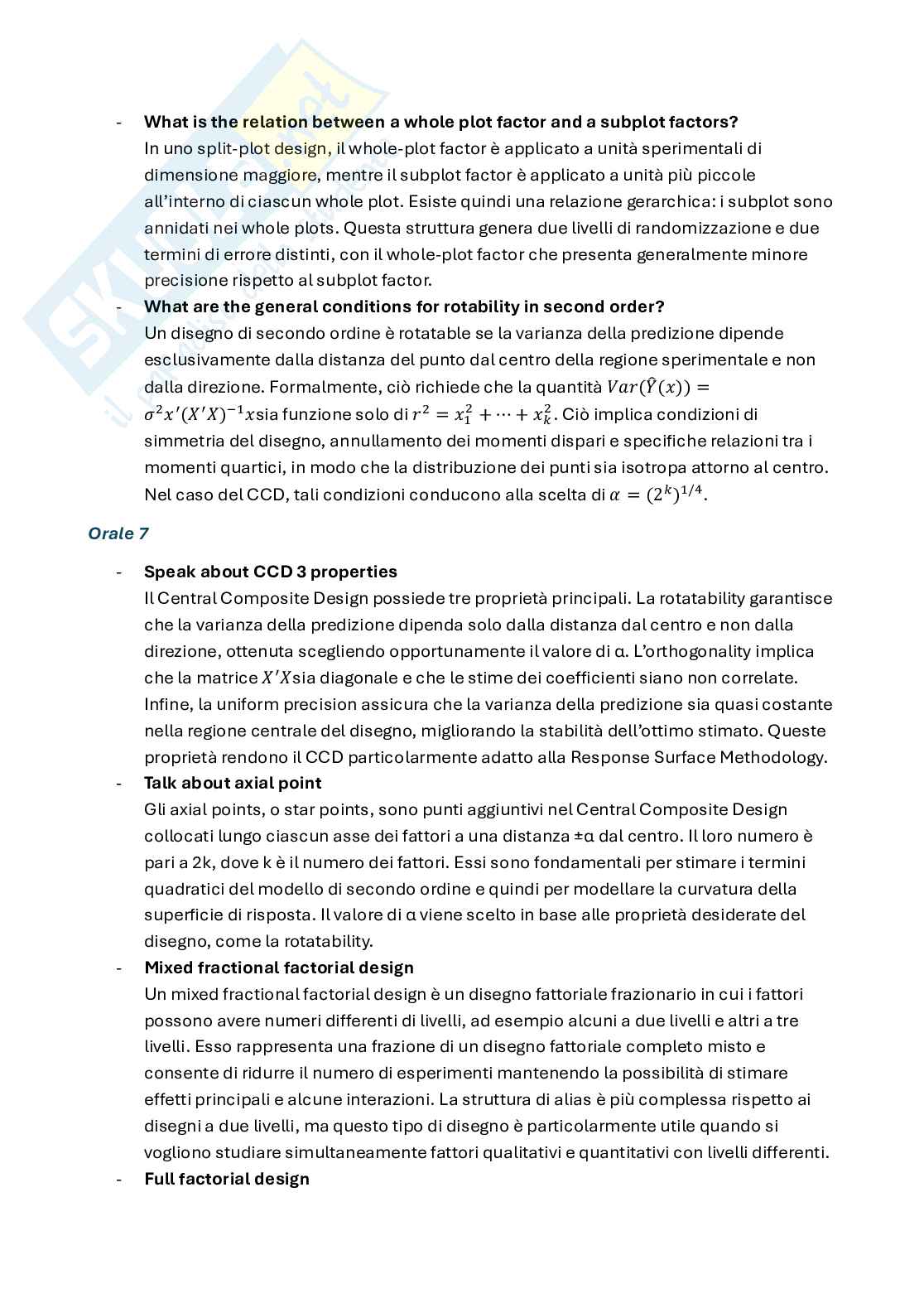 Domande orali Statistica per la sperimentazione e le previsioni in ambito tecnologico Pag. 11