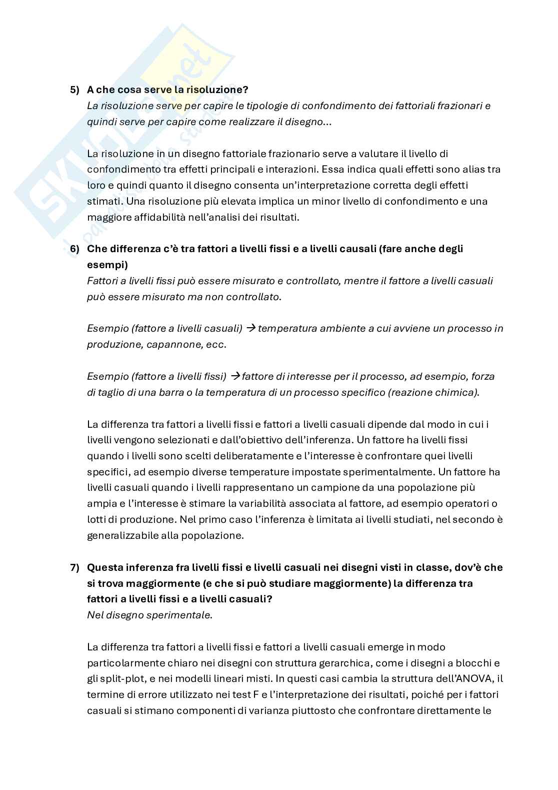Domande orali Statistica per la sperimentazione e le previsioni in ambito tecnologico Pag. 16