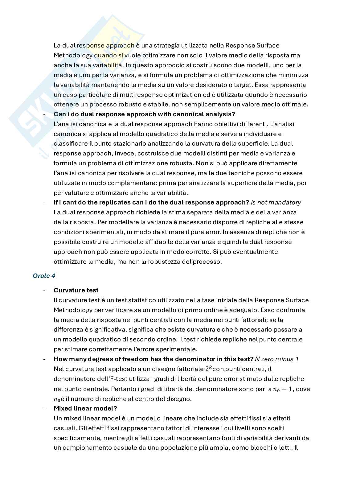 Domande orali Statistica per la sperimentazione e le previsioni in ambito tecnologico Pag. 6
