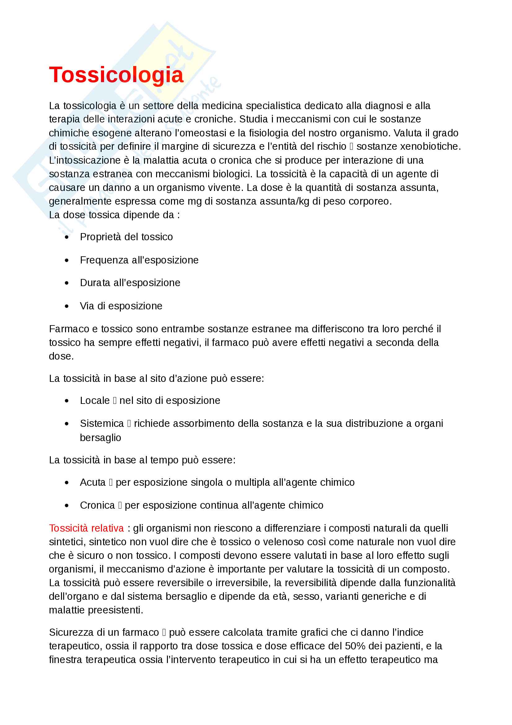 Tossicologia Pag. 1