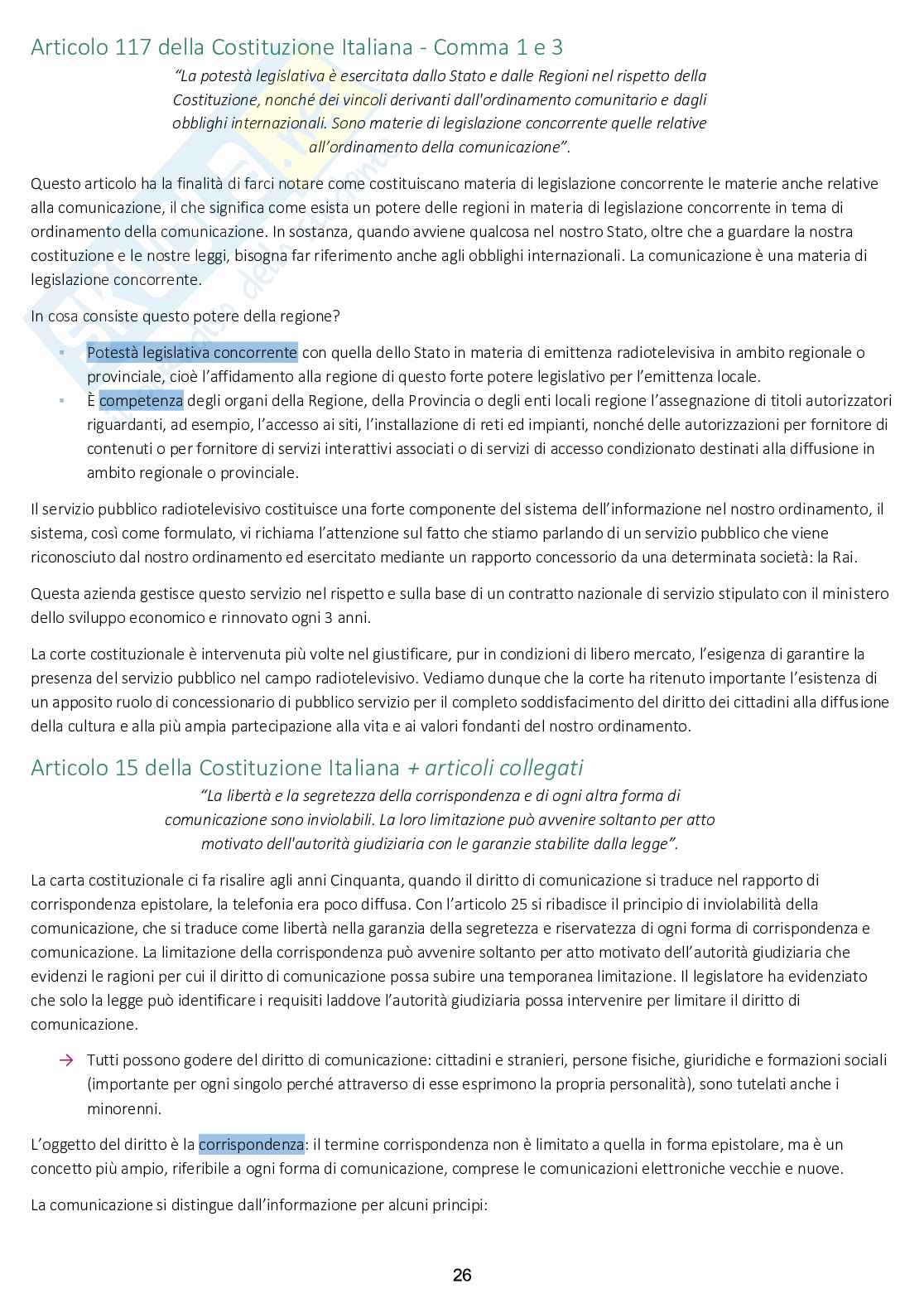 Appunti di Diritto dell'informazione, dell'accesso e delle telecomunicazioni Pag. 26