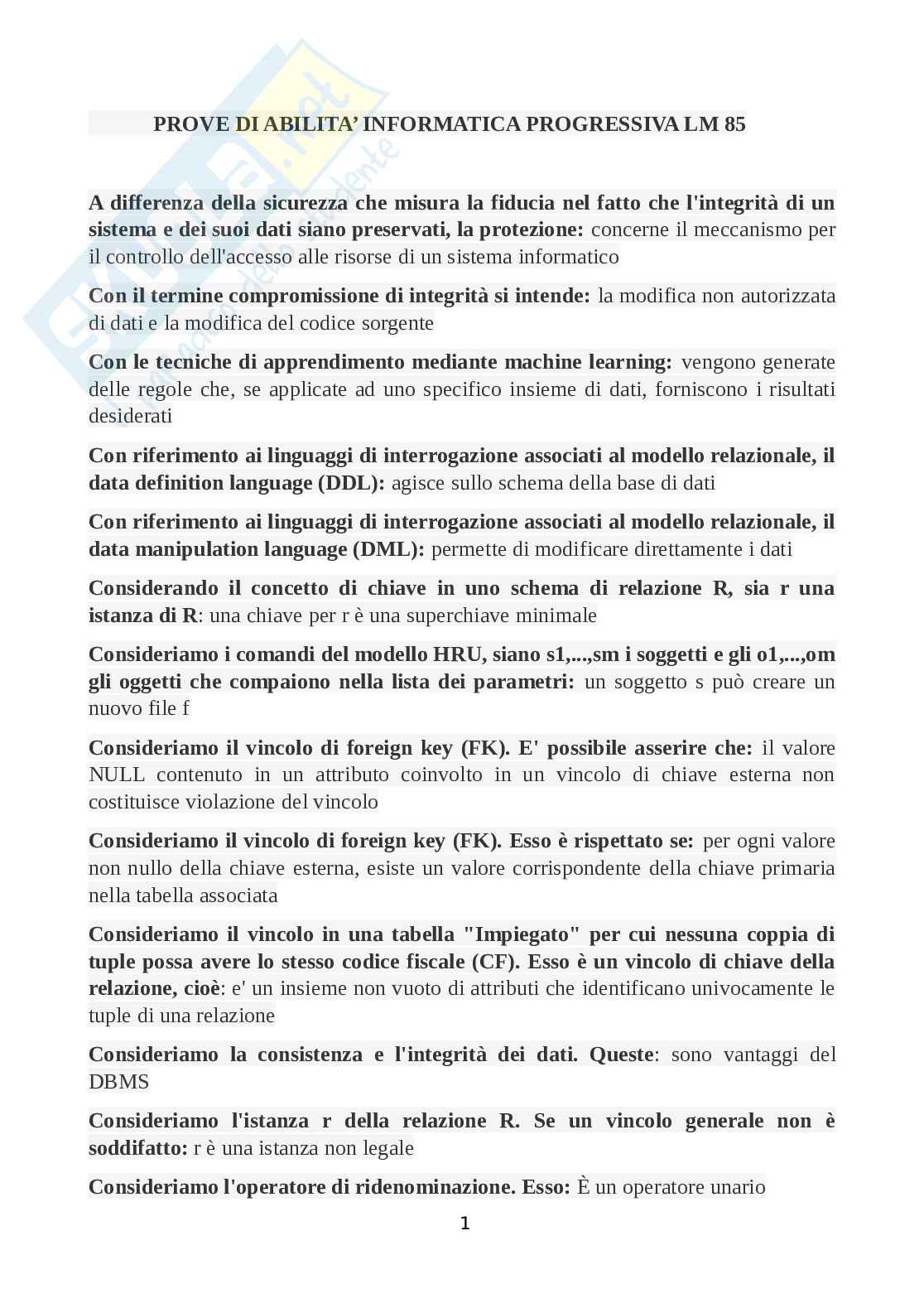Prove di abilità informatica LM85 Pag. 1