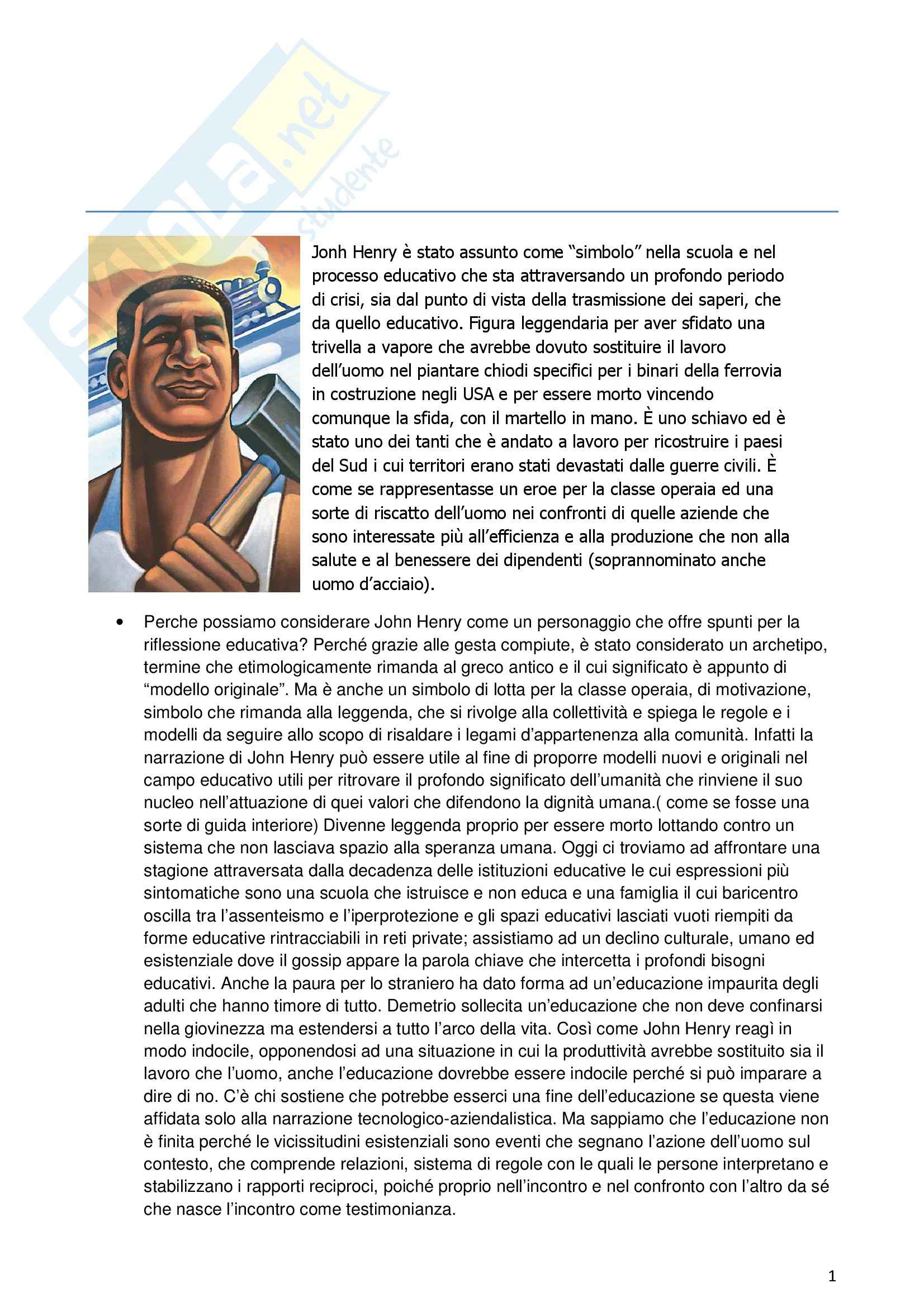 Riassunto esame Letteratura, prof. De Salvo, libro consigliato Contro il crepuscolo dell'educazione, Henry Pag. 1
